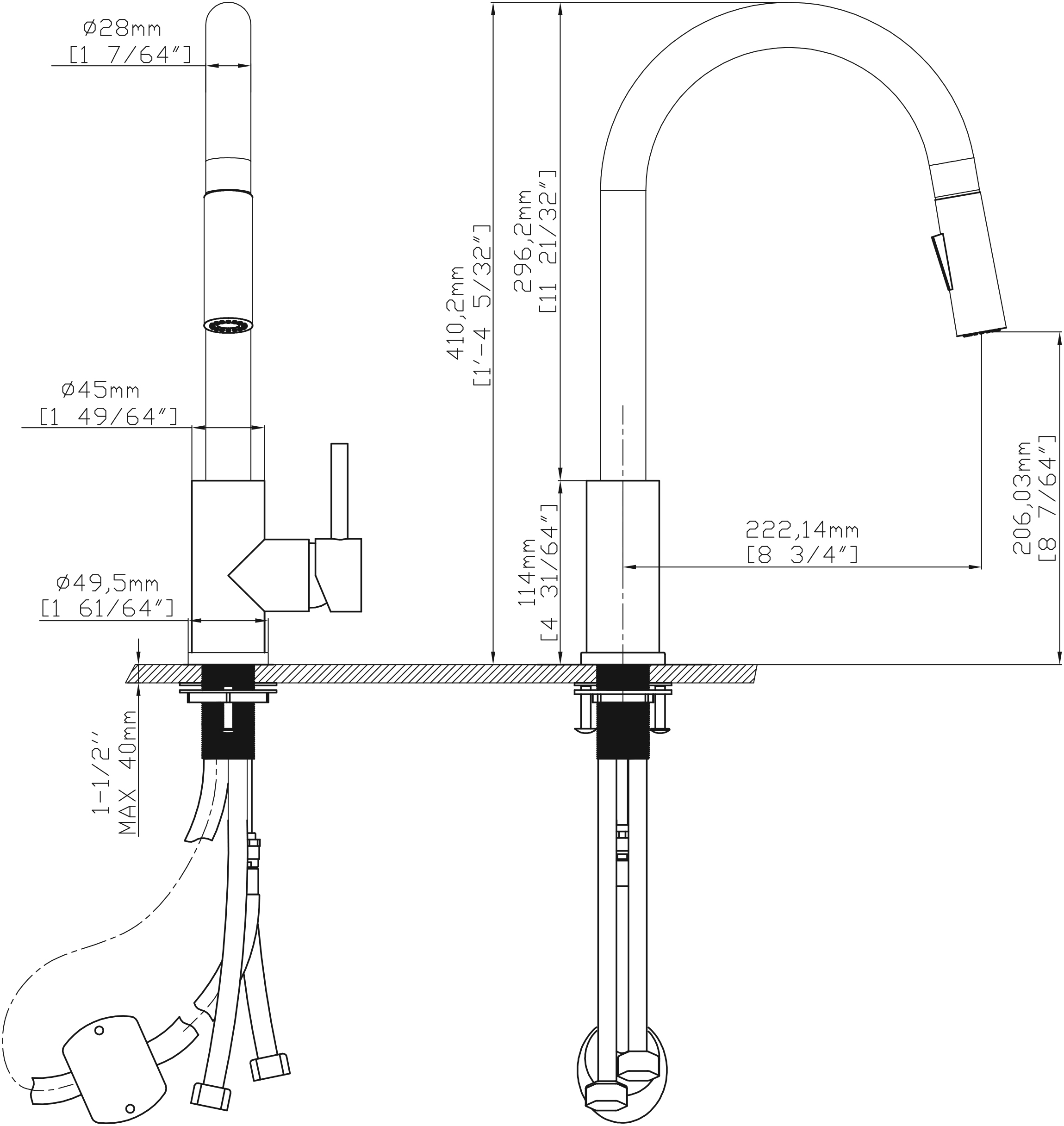 thông số kỹ thuật Vòi rút GF304-41P